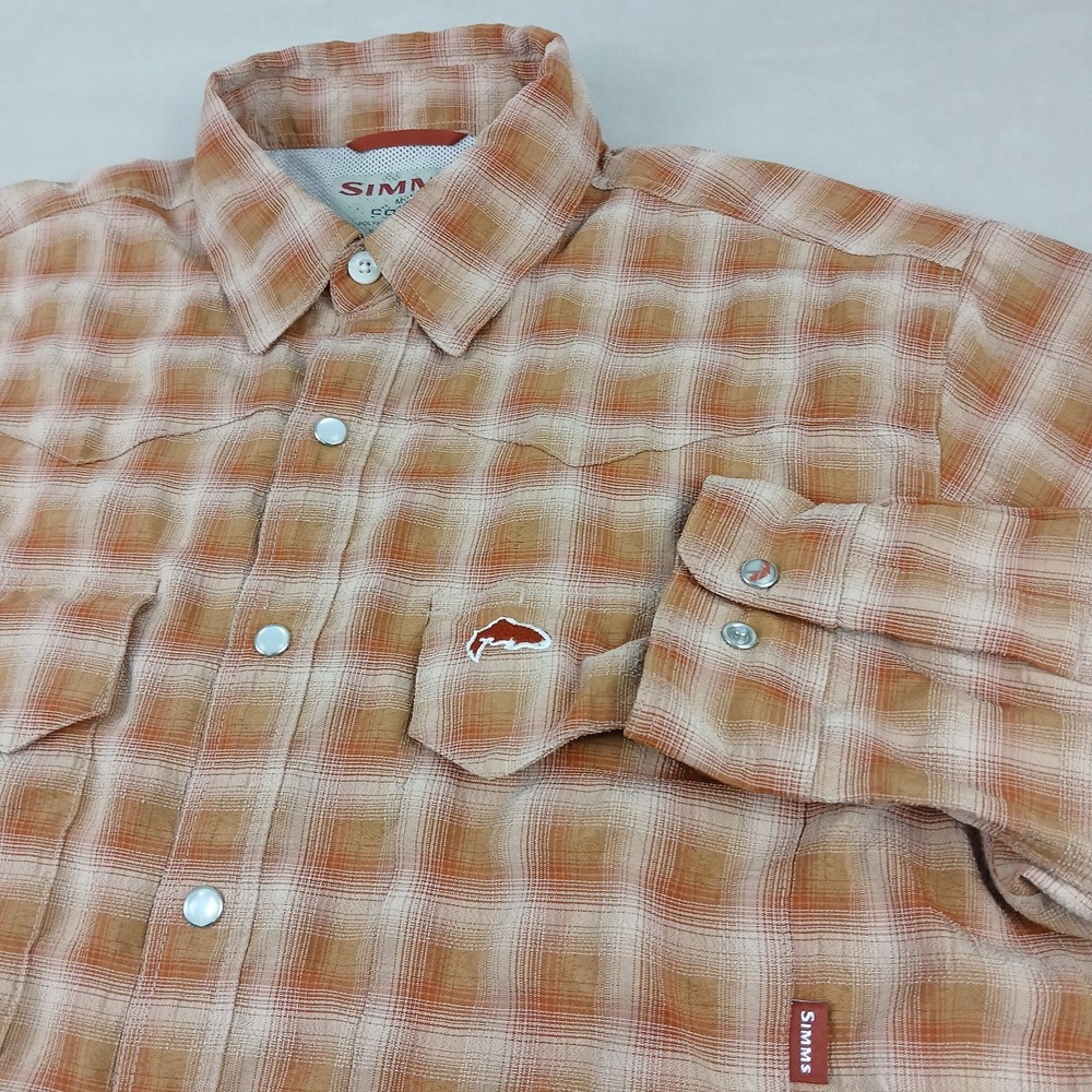 Simms Cor3 Medium Mens Shirt Western Snap Seersucker Style 22x28